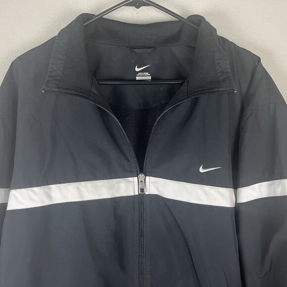 Nike Black Lightweight Track Windbreaker Jacket White Stripe Size XXL - Picture 3 of 7